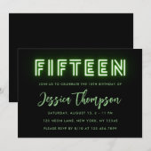 Neon Green 15th Birthday Invitation Kaart (Voorkant / Achterkant)