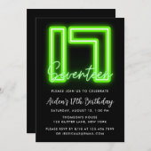 Neon Green 17th Birthday Invitation Kaart (Voorkant / Achterkant)