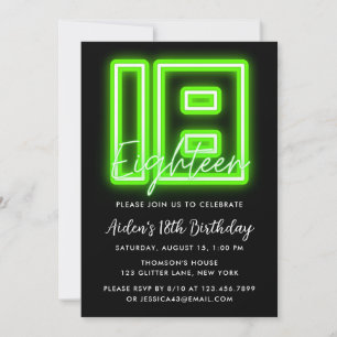 Neon Green 18th Birthday Invitation Kaart