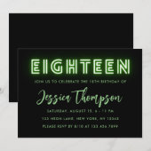 Neon Green 18th Birthday Invitation Kaart (Voorkant / Achterkant)