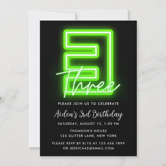Neon Green 3e anniversaire Invitation (Devant)