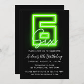 Neon Green 6e anniversaire Invitation (Devant / Derrière)