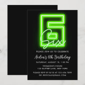 Neon Green 6th Birthday Invitation Kaart (Voorkant / Achterkant)