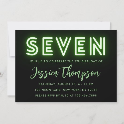 Neon Green 7th Birthday Invitation (Devant)