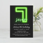 Neon Green 7th Birthday Invitation Kaart (Staand voorkant)
