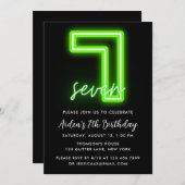 Neon Green 7th Birthday Invitation Kaart (Voorkant / Achterkant)