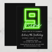 Neon Green 9th Birthday Invitation Kaart (Voorkant / Achterkant)