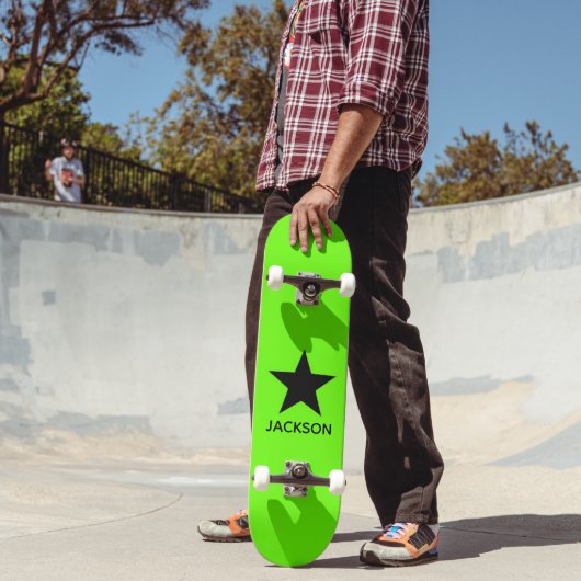 Neon Green Background Black Star Custom Skateboard (Buiten 2)