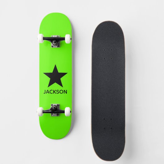 Neon Green Background Black Star Custom Skateboard (Voorkant)