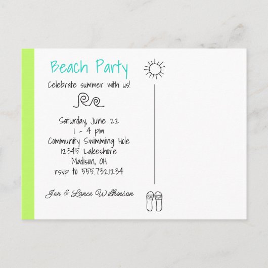 Neon Green Beach Colorée Temps Fête Invitation (Dos)