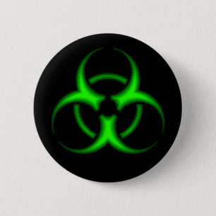 Neon Green Biohazard Symbool Button