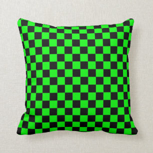 Neon Green & Black Chess Pattern Sierkussen