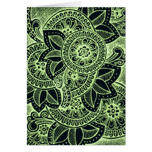 Neon Green Black Damask India Mandala Blank binnen (Voorkant)