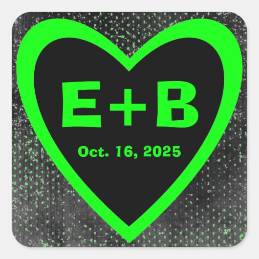 Neon green black hart bruiloft grunge stickers (Voorkant)