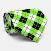 Neon Green, Black, White en Grey Argyle Print Stro Stropdas (Opgerold)