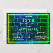 Neon Green Blue Brick 12th Birthday Party Invite (Voorkant)
