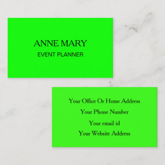 Neon Green Bright Colorful Wedding Event Planner Visitekaartje