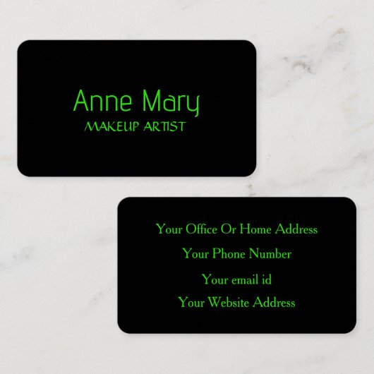 Neon Green Bright Script Make-up Artist Salon 2024 Visitekaartje (Voorkant / Achterkant)