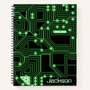 Neon Green Circuit Board   Gepersonaliseerde spira Notitieboek