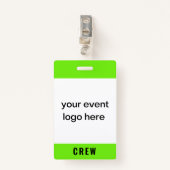 Neon Green Crew Personeelsevenement Badge (Voorkant met clip)