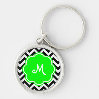 Neon Green Custom Monogram met Chevron Pattern Sleutelhanger