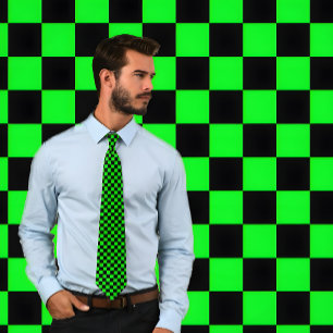 Neon Green en Black Checkerboard stropdas
