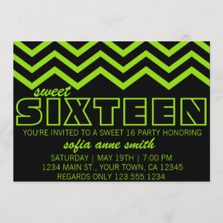 Neon Green en Black Chevron Sweet 16 Uitnodiging