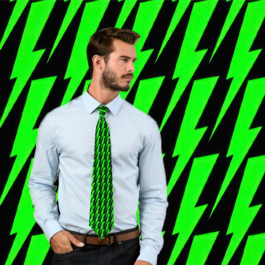 Neon Green en Black Lightning Bolt stropdas