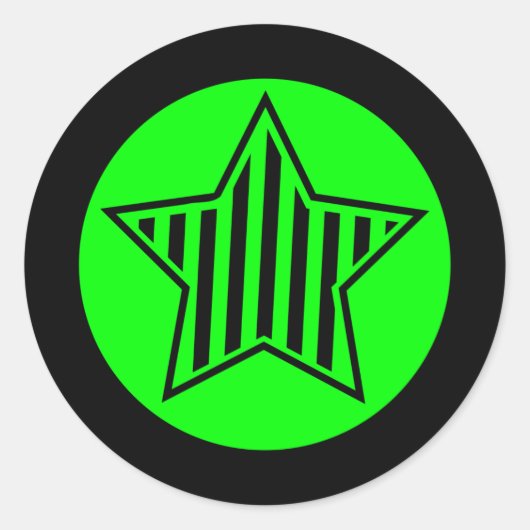 Neon Green en Black Star Round Sticker (Voorkant)