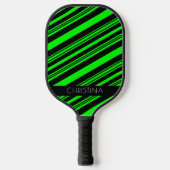 Neon Green en Black Stripes Modern Custom Name Pickleball Paddle (Voorkant)