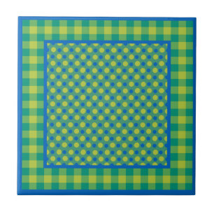 Neon Green en Blue Polka Dots on Emerald, Checks Tegeltje