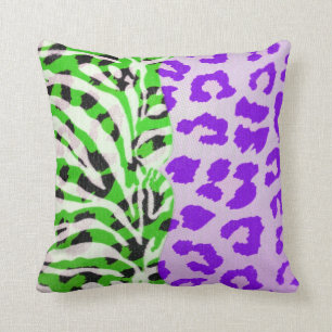 Neon Green en Paarse Safari Print Kussen