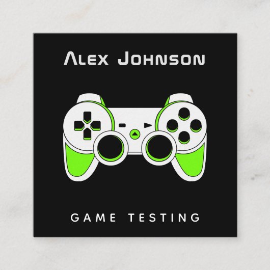 Neon Green Game Testing Tester Developer Joypad Vierkante Visitekaartje (Voorkant)