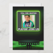 Neon Green Gamer Invitation de fête d'anniversaire (Dos)