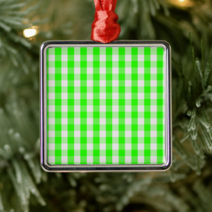 Neon Green Gingham Pattern van Shirley Taylor Metalen Ornament