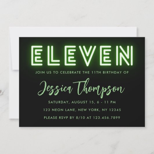 Neon Green Invitation du 11e anniversaire (Devant)