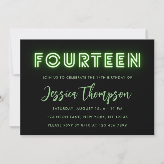 Neon Green Invitation du 14e anniversaire (Devant)