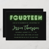 Neon Green Invitation du 14e anniversaire (Devant / Derrière)