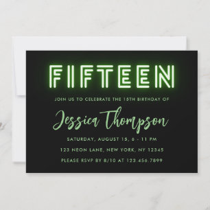 Neon Green Invitation du 15e anniversaire