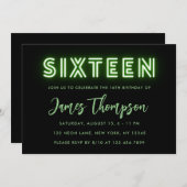 Neon Green Invitation du 16e anniversaire (Devant / Derrière)