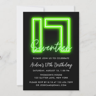 Neon Green Invitation du 17e anniversaire