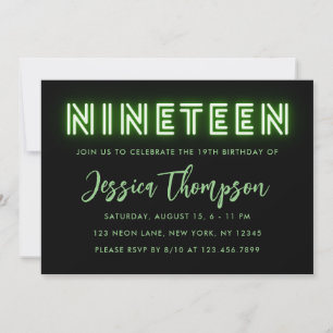 Neon Green Invitation du 19e anniversaire