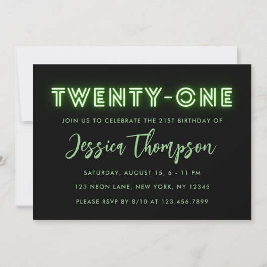 Neon Green Invitation du 21e anniversaire (Devant)