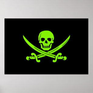 Neon Green Jolly Roger Pirate Flag Poster