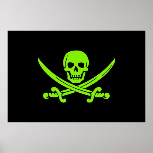 Neon Green Jolly Roger Pirate Flag Poster (Voorkant)