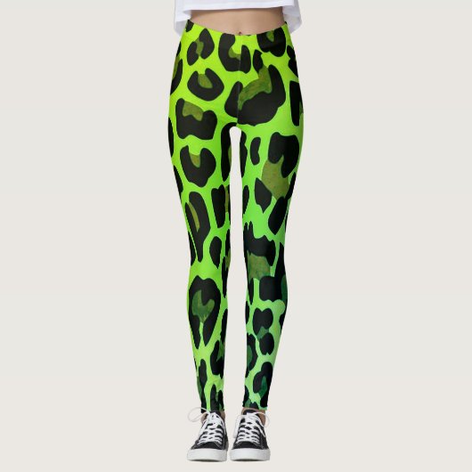 Neon Green Leopard print Leggings (Voorkant)