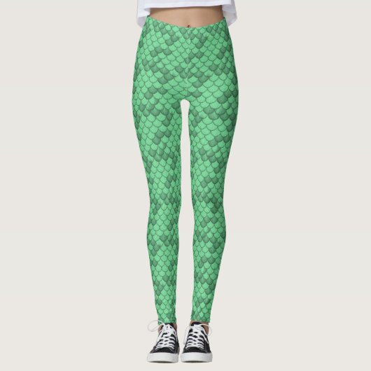 Neon Green Mermaid Échelle Leggings Ariel Inspiré (Devant)