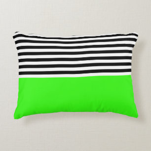 Neon Green met zwarte en witte strepen Accent Kussen