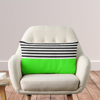 Neon Green met zwarte en witte strepen Kussen