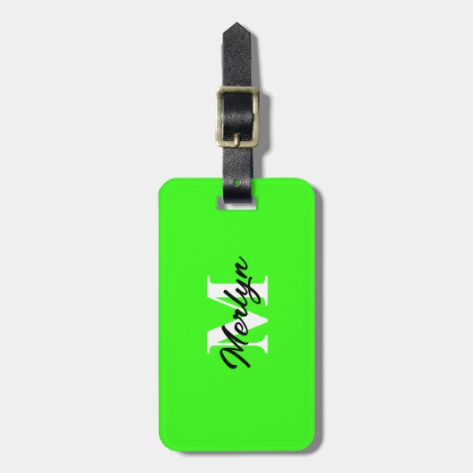 Neon Green Monogram Initiaal Aangepaste naam helde Bagagelabel (Voorkant verticaal)